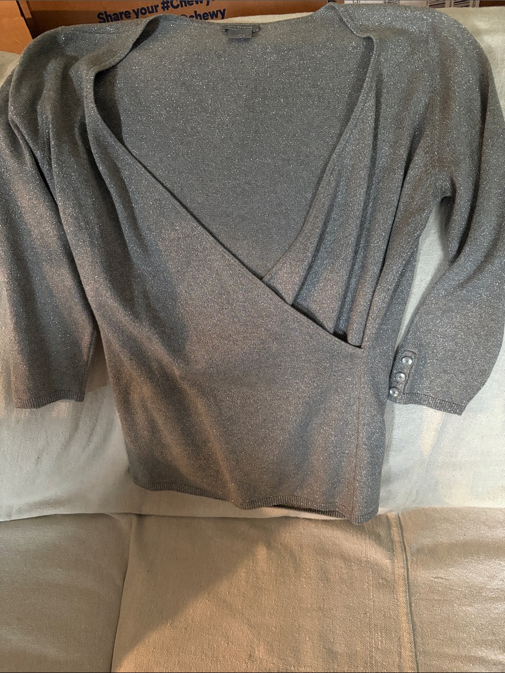 Ann Taylor Metallic Gray V-Neck Wrap Sweater